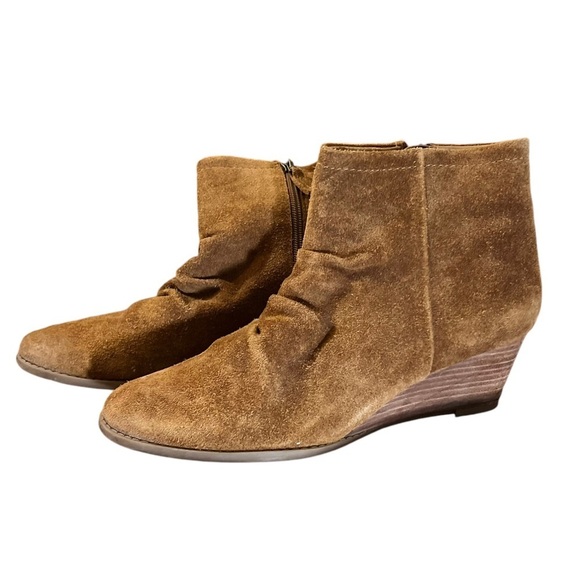 Franco Sarto Wedge Booties Womens 9.5 Chestnut Brown Suede Leather Fall Shoe - Picture 1 of 9